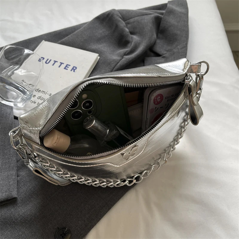 Womens luggage casual banana bag fashionable cross shaped bag womens chain handbag womens waist bag half moon belt bag 250317
