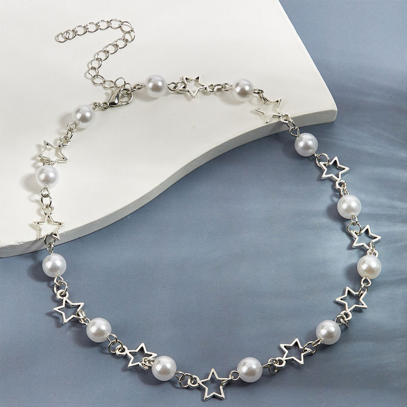 Five-pointed Star Imitation Pearl Splicing Necklace Female Simple Temperament Choker Collarbone Chain Jewelry