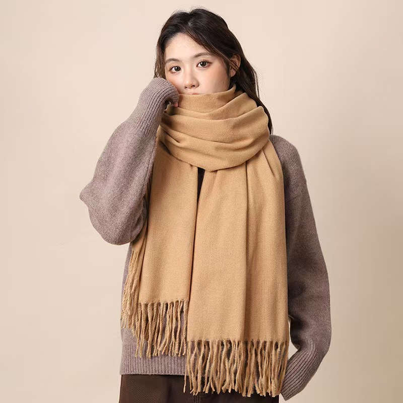 K157 Korean solid color scarf Maillard color women's winter long student versatile imitation cashmere men's winter shawl warm