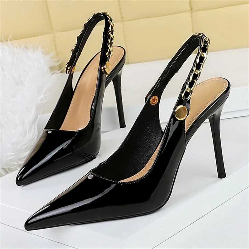BIGTREE Patent Leather Wen Pumps Stilettos H Hollow Out CHAIN SLIP- Elegant Party Shoes Womens Shoes Y250317