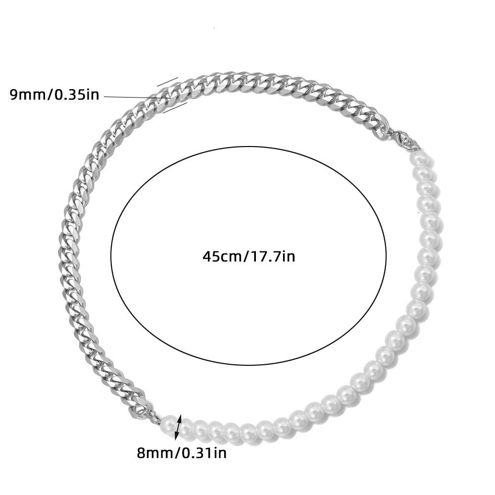 Stainless Steel Imitation Pearl Splicing Necklace Men's Non-fading Titanium Steel Pearl Chain Jewelry