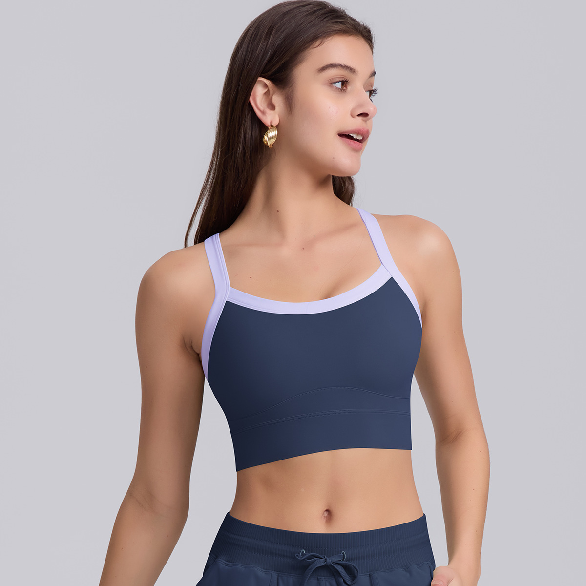 New tracksuit color blocked buckle tight fitting gathering unconstrained sports running fitness high stretch bra, yoga suit leggings