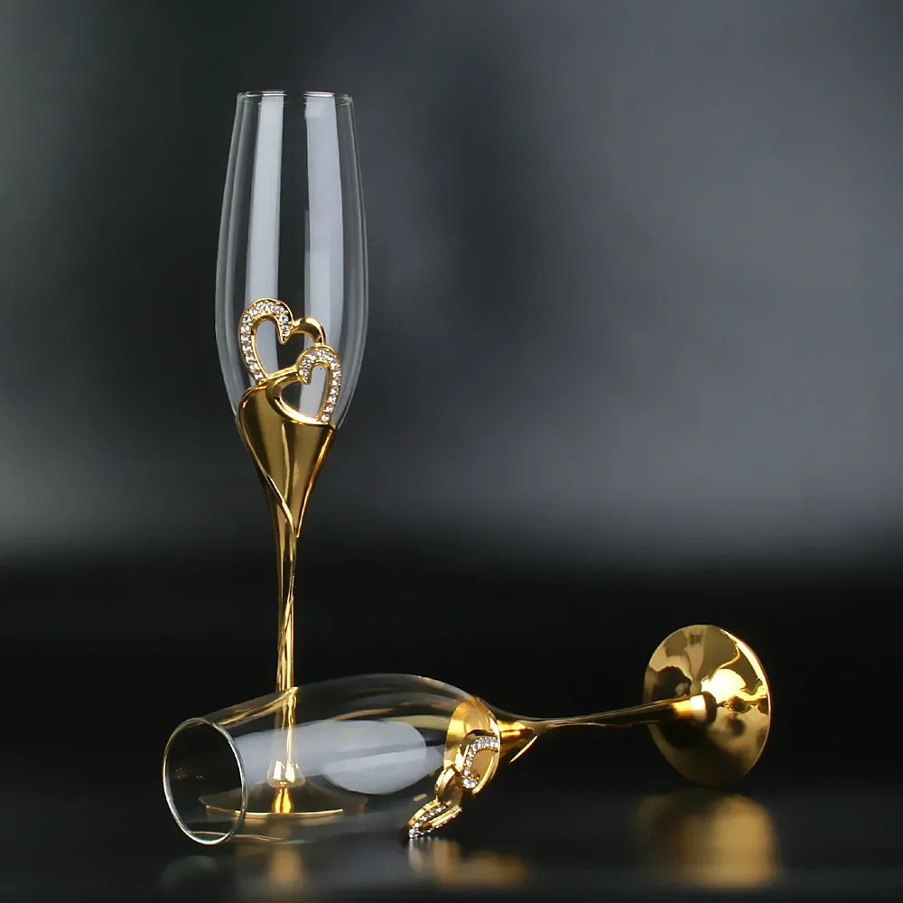 Crystal champagne glasses wedding goblets red wine glasses European household sparkling sweet wine glasses golden glasses 250317