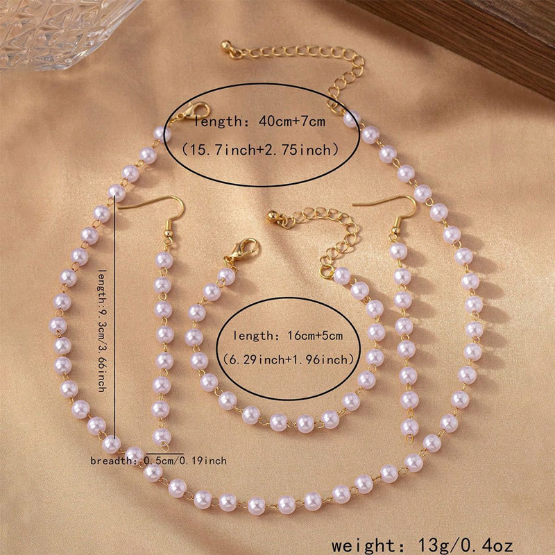 6mm Imitation Pearl Necklace Bracelet Earrings Three-piece Set Women's Beaded Chain Collar Hand Earrings