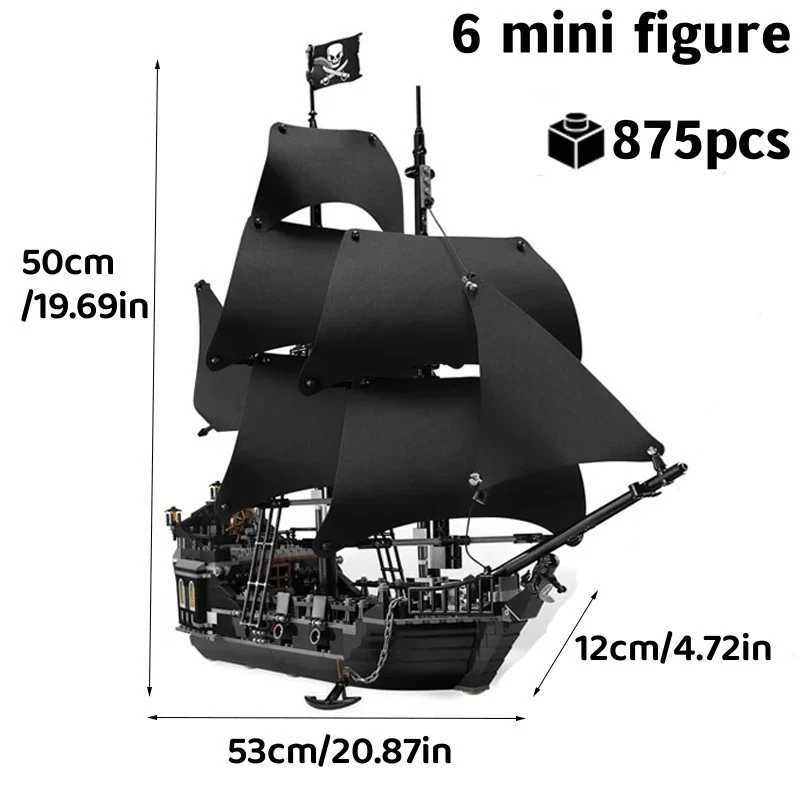 Caribbean Pirate Ship Queen Revenge Warship Black Pearl Sailor Building Blocks MOC 4195 Assembled Toys Childrens GiftsXJ250318