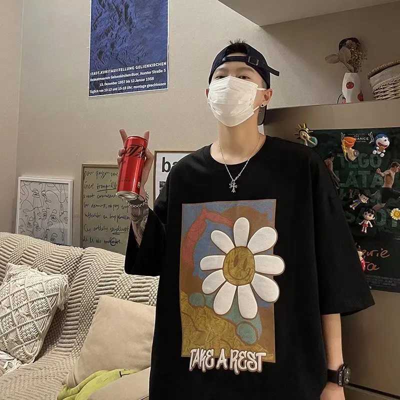Summer New Casual Loose T-shirt Mens Loose Fashion Printed 8XL Hip Hop Couple Wearing Half Sleeve Cotton TopT250318