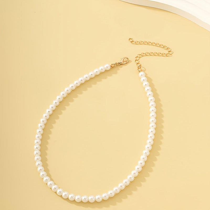 6mm Imitation Pearl Necklace Female Highlighter Artificial Pearl Choker Collarbone Chain Jewelry for Women