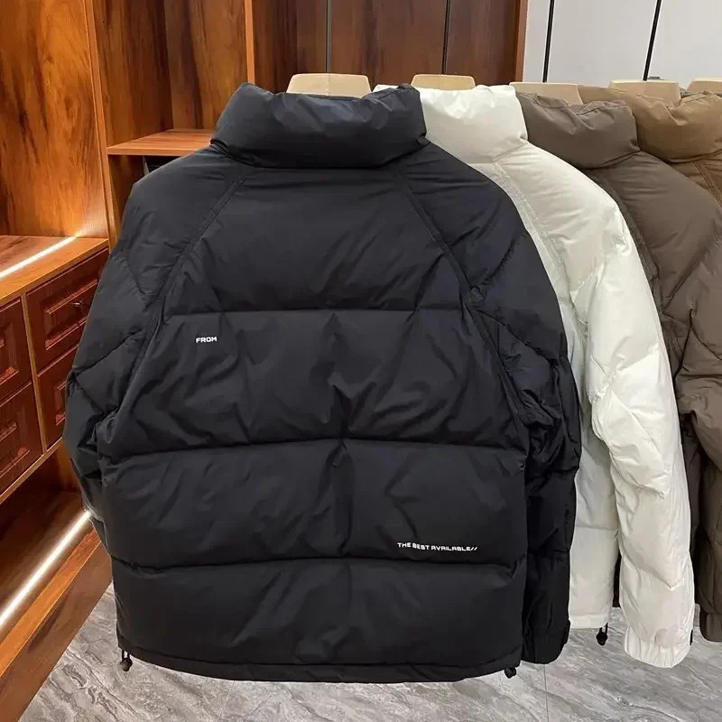 Winter white duck down jacket mens Korean version fashionable solid color casual stand collar short thick warm 250109Z