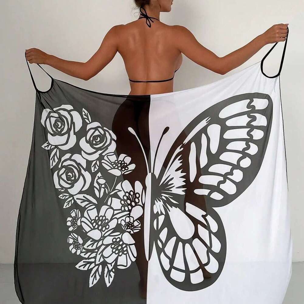 Sexy Butterfly Printed Bathing Dress For Women, Summer Tunic, Bikini, NGO Industries, Round Skirt, Elegant Beach Clothing