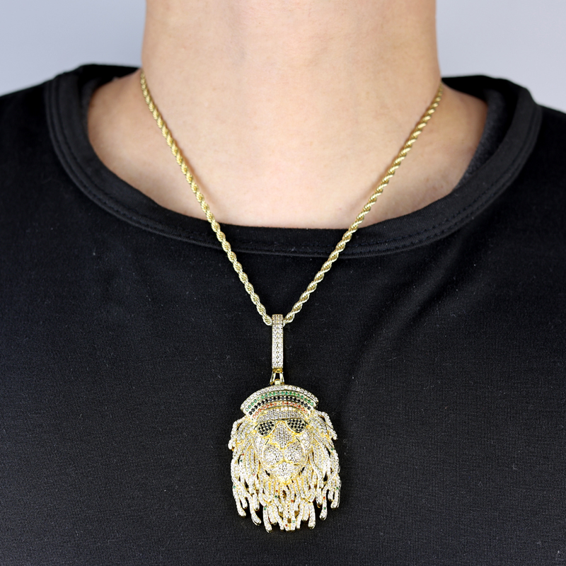 2025 new design animal lion shiny colored zircon hip-hop men's fashion pendant necklace party holiday gift