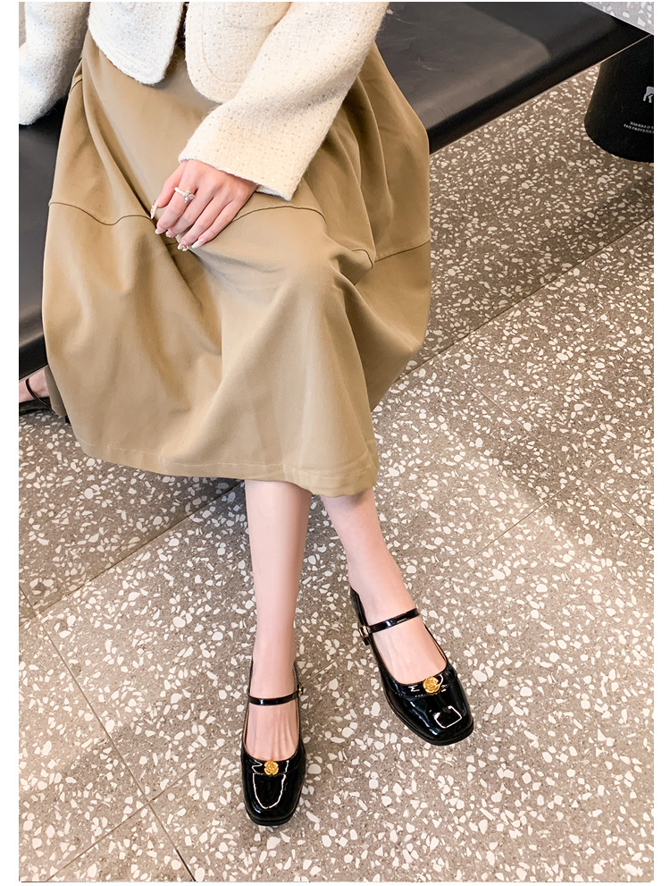 Women's single shoes new spring 2025 high heels square-toe slip-on chunky heel shoes Mary Jane shoes with one-word buckle and shallow mouth