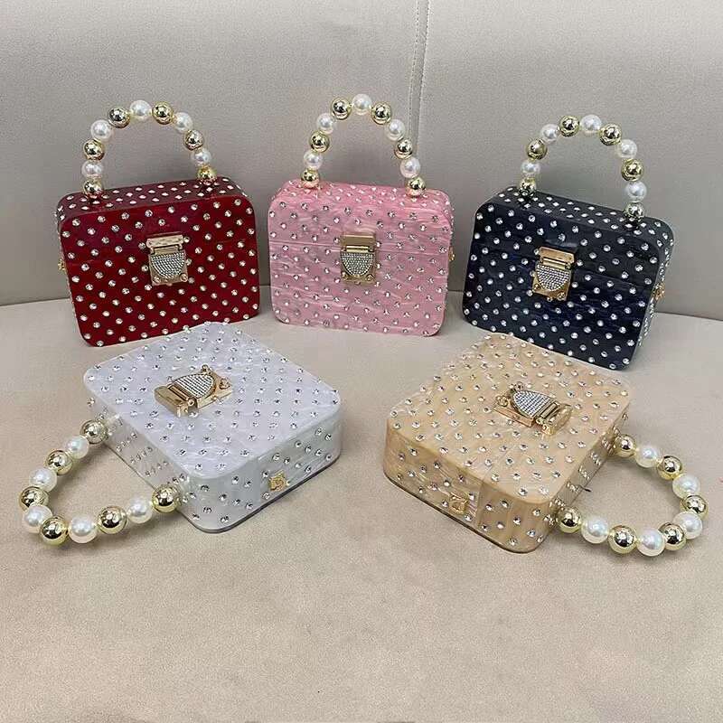 Shimmer Acrylic Box Beads Beaded Women's Handbag Glitter Rhies Dia Evening Wedding Party Clutch Purse Shoulder Bag