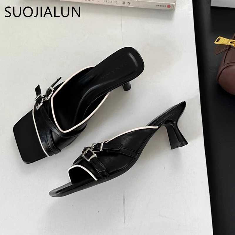 SUOJIALU 2025 brand new bra slider Fi square toe slider womens elegant slider square high heels outdoor dress sandals Y250317
