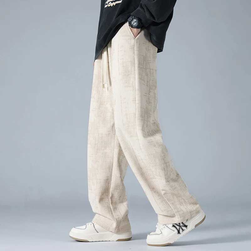 New autumn mens Corduroy fabric casual pants sports pants high-quality couple wide leg breathable runner straight neutral pocket pants W250318
