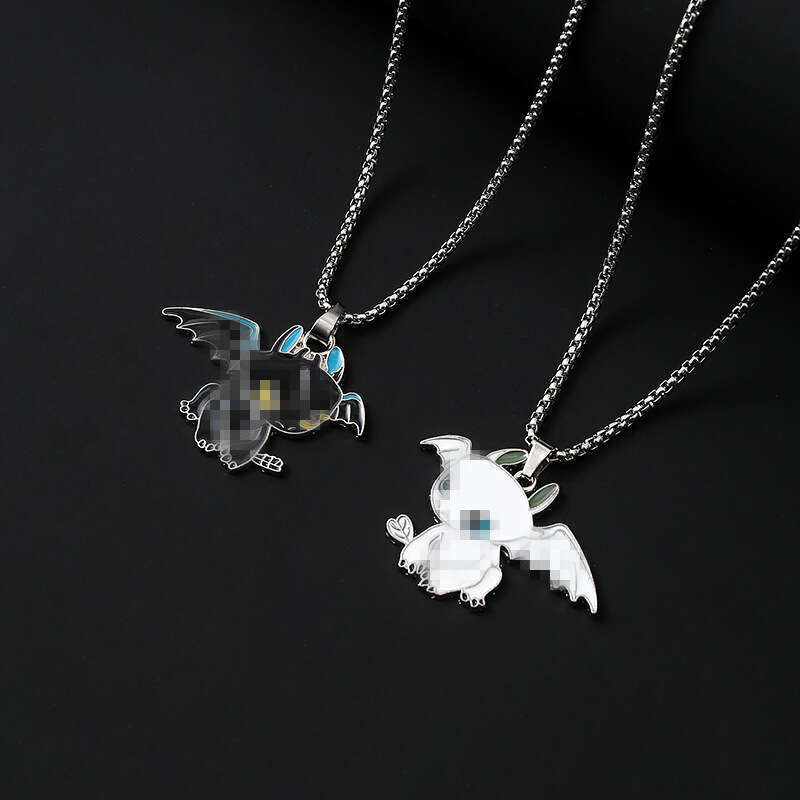 Black and white demon necklace, female Instagram, niche hip-hop men's pendant, versatile long sweater chain necklace