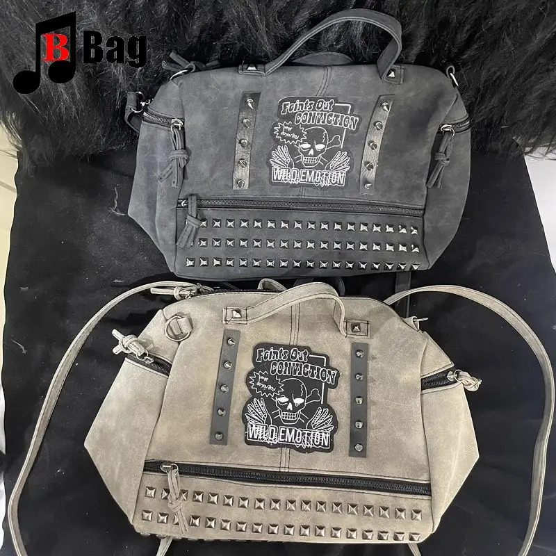 Y2k Girl Vintage Harajuku Punk Gothic Skeleton Rivet Womens Versatile Fashion Backpack Casual Large capacity Two Shoulders bag 250318