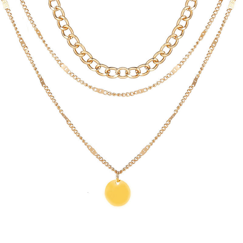 Three-layer Circular Pendant Necklace For Women Instagram Simple Collarbone Chain Choker Multi-layer Necklace Jewelry