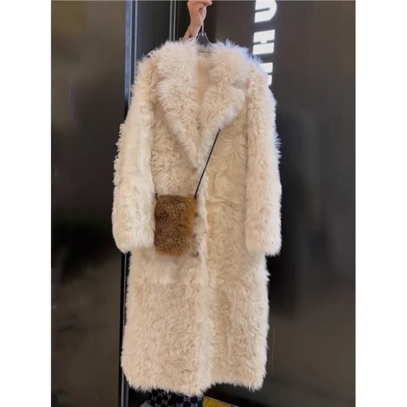 European high-end wool medium long jacket for autumn and winter 2024, loose integrated with environmentally friendly fur