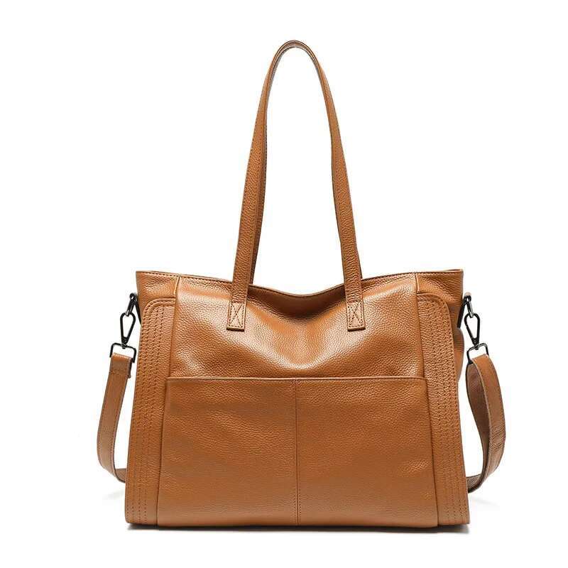 100% Genuine Leather Large Casual Tote Bags For Women 2024 High Quality Classic Handbags Ladies Cowhide Shoulder Messenger Bag