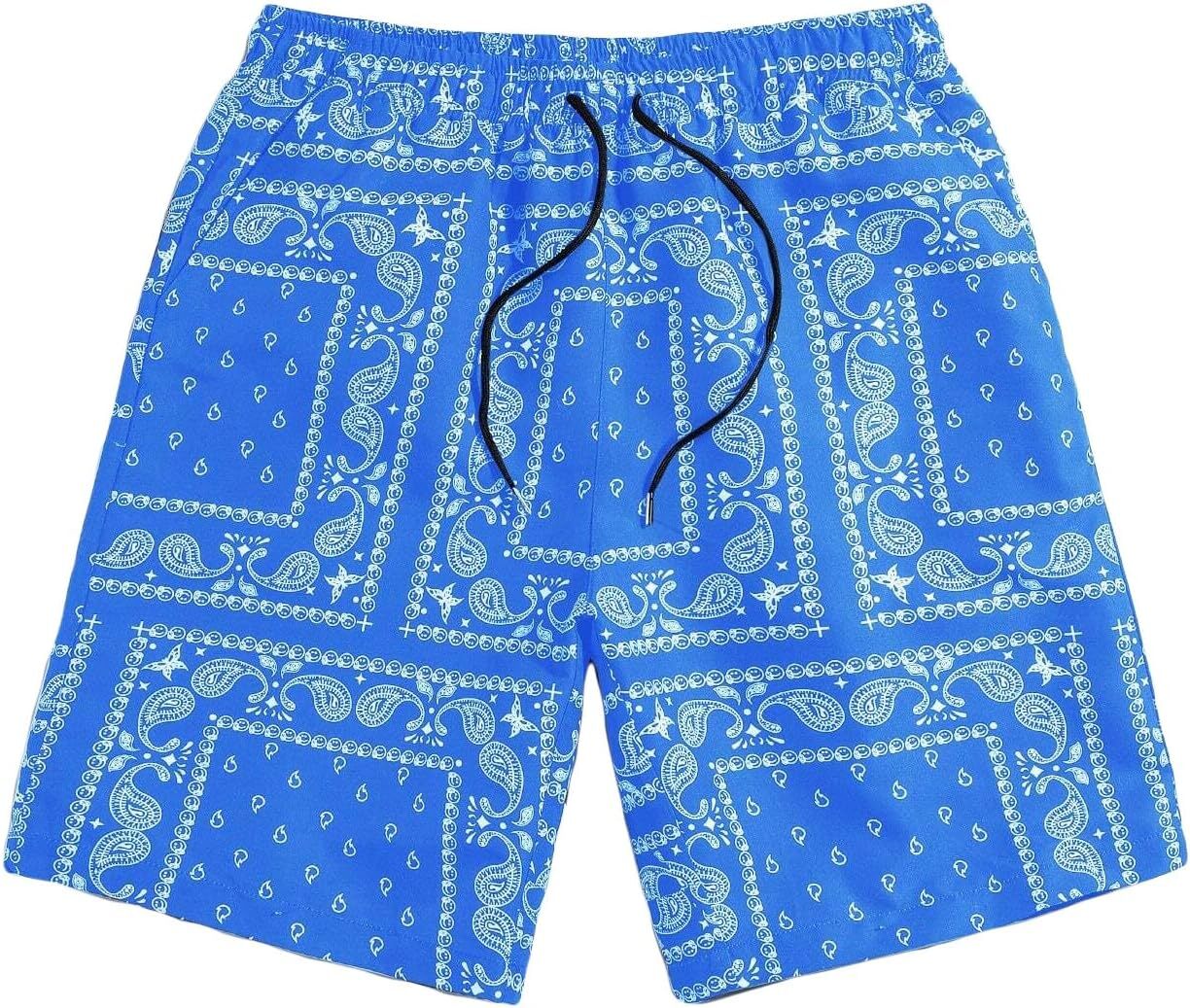 Men's Boho Paisley Scarf Print Shorts Drawstring Waist Tribal Pocket Summer Shorts Fashionable printed shorts