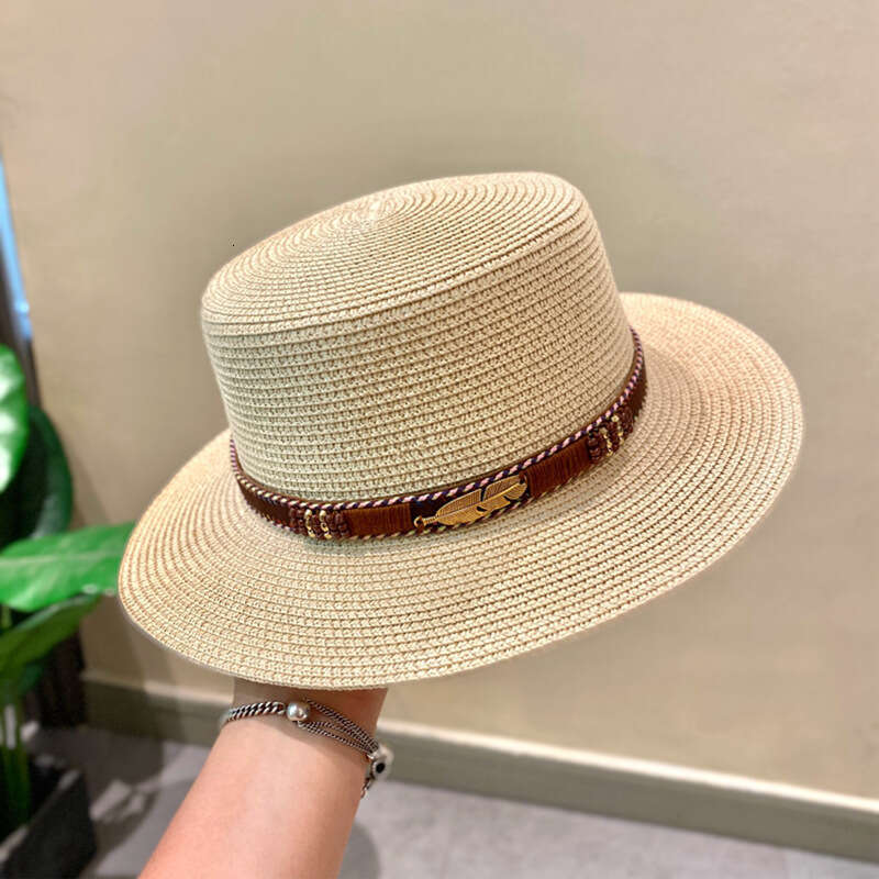 Summer women's sunshade flat wide brimmed beach Bohemian belt top versatile straw woven hat