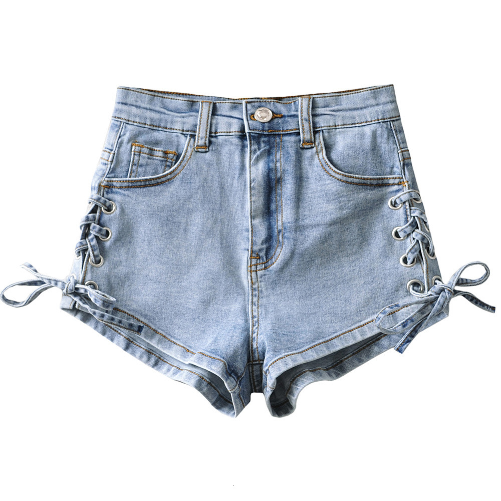 Washed Denim Shorts With Women's High Waisted Straps Double-sided Split Design For Spring Summer Lifting Buttocks And Three Part Hot Pants Fashio