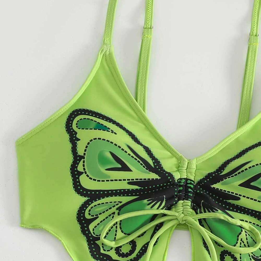 Two piece swimsuit, sexy, push up, butterfly print, cute, split style, two-piece set, high waist, beach, 2024