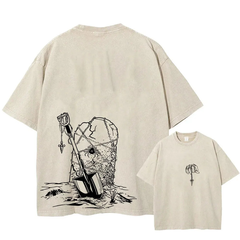 Anime Hunter X Hunter Wash T-shirt Mens Street Clothing Retro Summer 100% Cotton Loose T-shirt Harajuku Extra Large T-shirt 250317