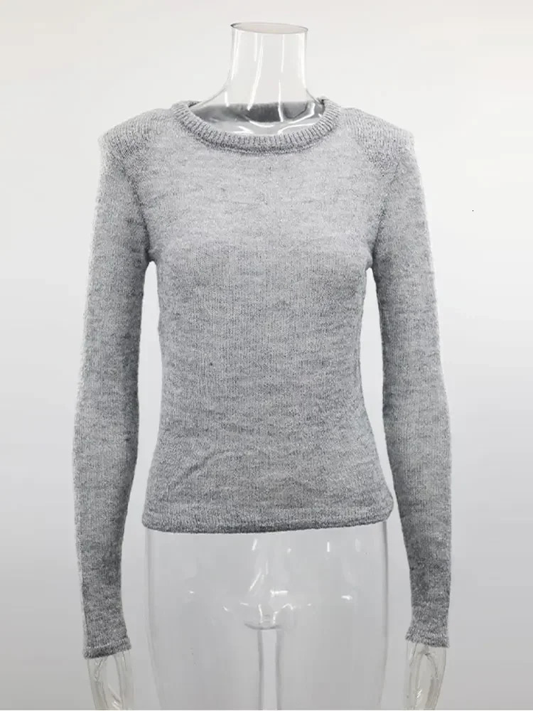 Fashion Solid Long Sleeve Sweater For Women Casual Round Neck Thin Slim Knitted Pullover Autumn Female High Street Jumpers 250318
