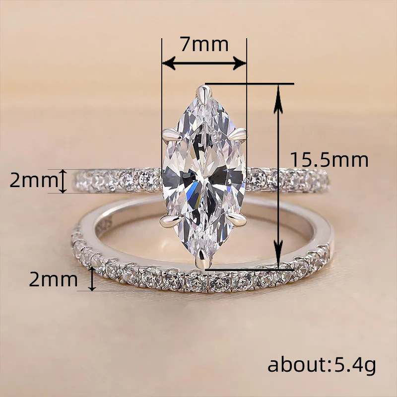 Rulalei Brand Drop Ship Sparkling Wedding Rings Jewelry Sterling Sier Marquise 5A Cubic Zircon Dia Gemstones Party Eternity Women Couple Ring Set
