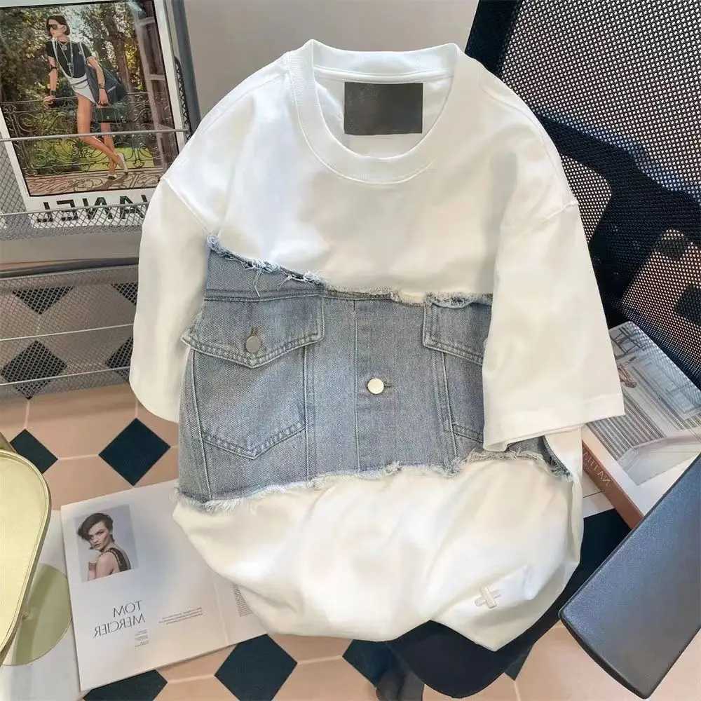 Oldyanup mens oversized 100% pure cotton T-shirt fashion patch work short sleeved loose casual T-shirt top summer streetwear unisexT250318