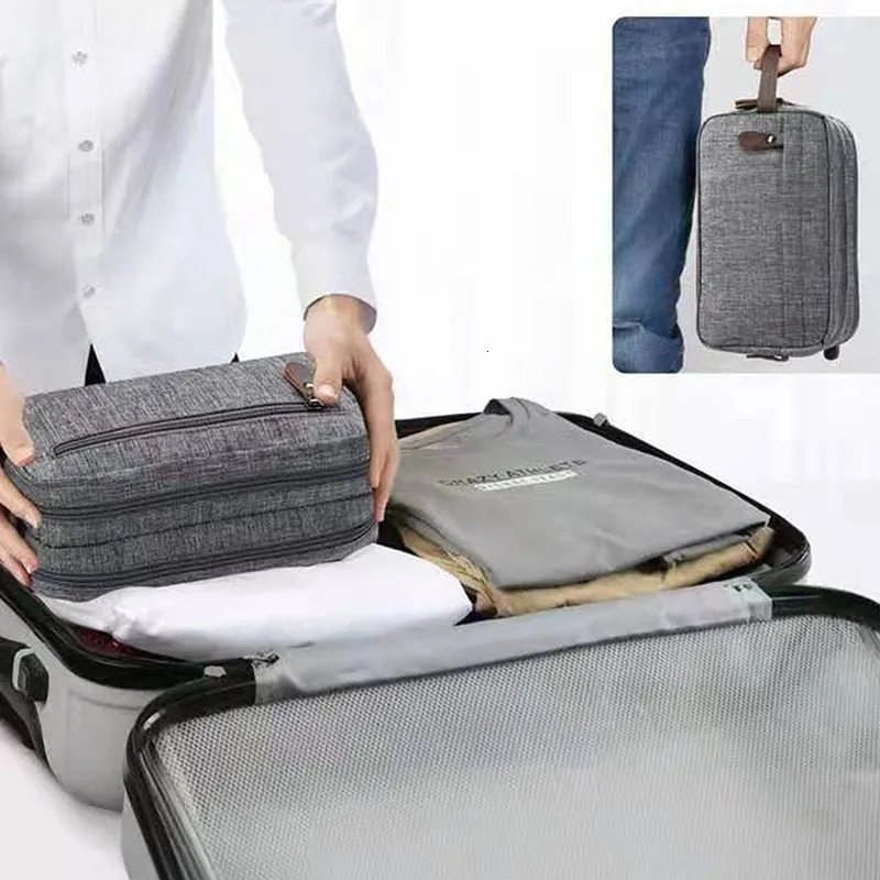 Casual Canvas Cosmetic Bag With Leather Handle Travel Men Wash Shaving Women Toiletry Storage Waterproof Organizer Bag 250314