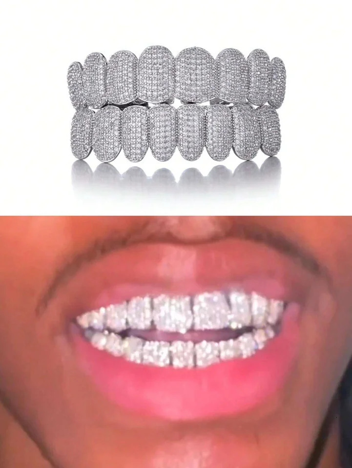 A set of super shiny gold-plated micro inlaid zircon dental braces cool and fashionable mens hip-hop denture accessories 250318