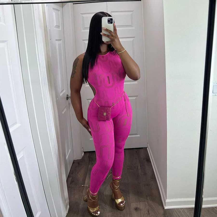 Hollow summer womens jumpsuit sexy half back strapless body shaping integrated solid strapless workout gym X250318