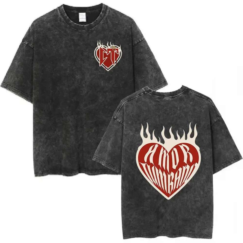 Natanael Cano Nata Montana Retro Washed T-shirt Amor Tumbado Short Sleeve Men's Fashion Casual Cotton Comfortable T-shirt