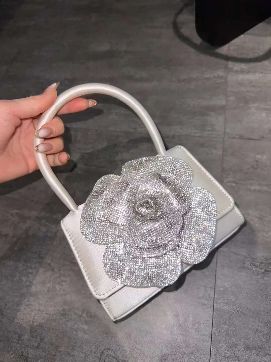 Glitter Rhies Dia Ral Evening Satin Fashion Women's Handbag Wedding Party Clutch Purse Shoulder Bag
