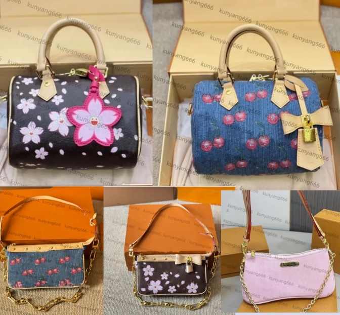 Designer vintage Womens tote bags cherry blossom designer bag small cherry flower genuine leather crossbody shoulder Bag luxury brown women Handbag fashion purse