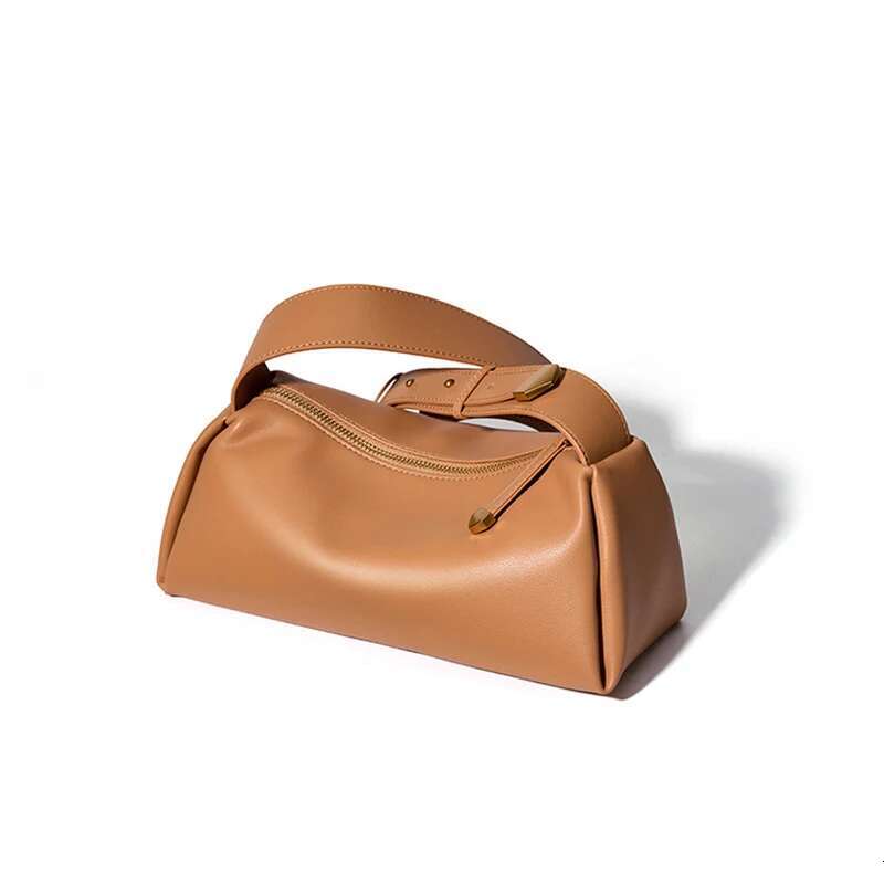 New Autumn Genuine Leather Boston Bags For Women 2023 Cowhide Shoulder Ladies Crossbody Bag High Quality Handbags Brown