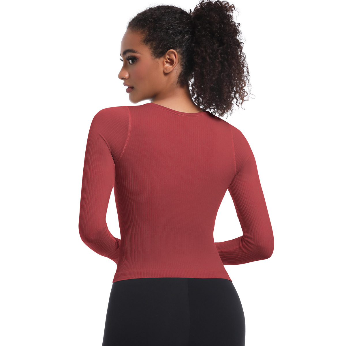 New tracksuit seamless knitted solid color thread fixed cup long sleeved high elasticity sports running fitness yoga suit top T-shirt leggings