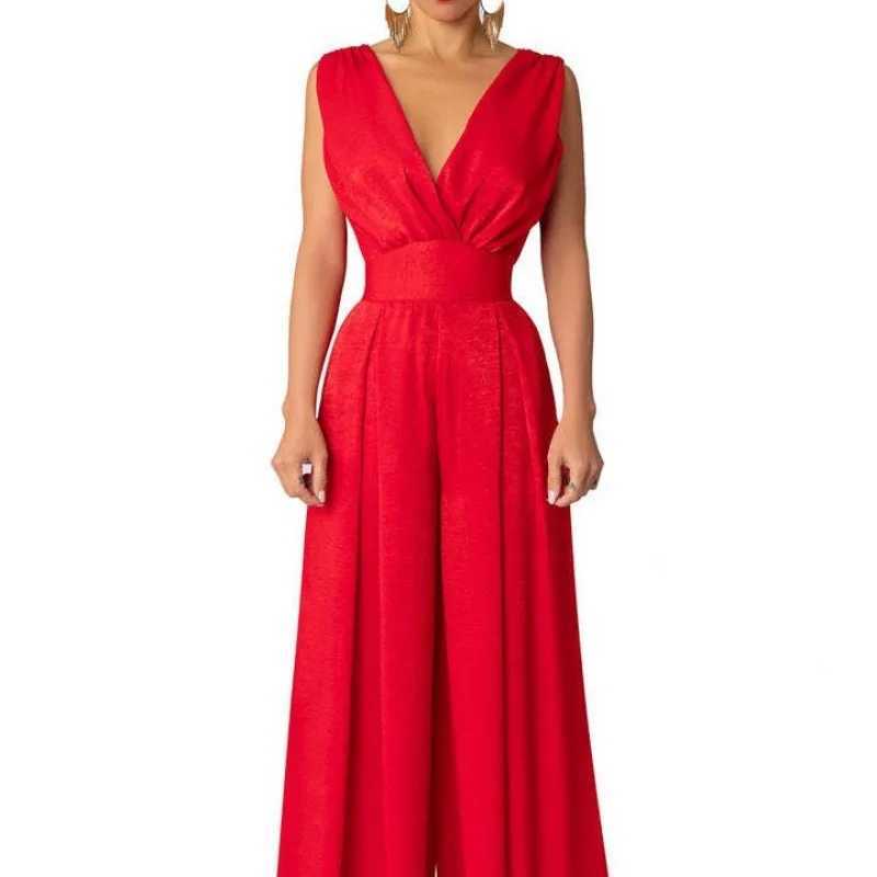 2025 European and American fashion summer new ultra-thin jumpsuit high waist slimming straight leg wide leg pants suitable for women X250318