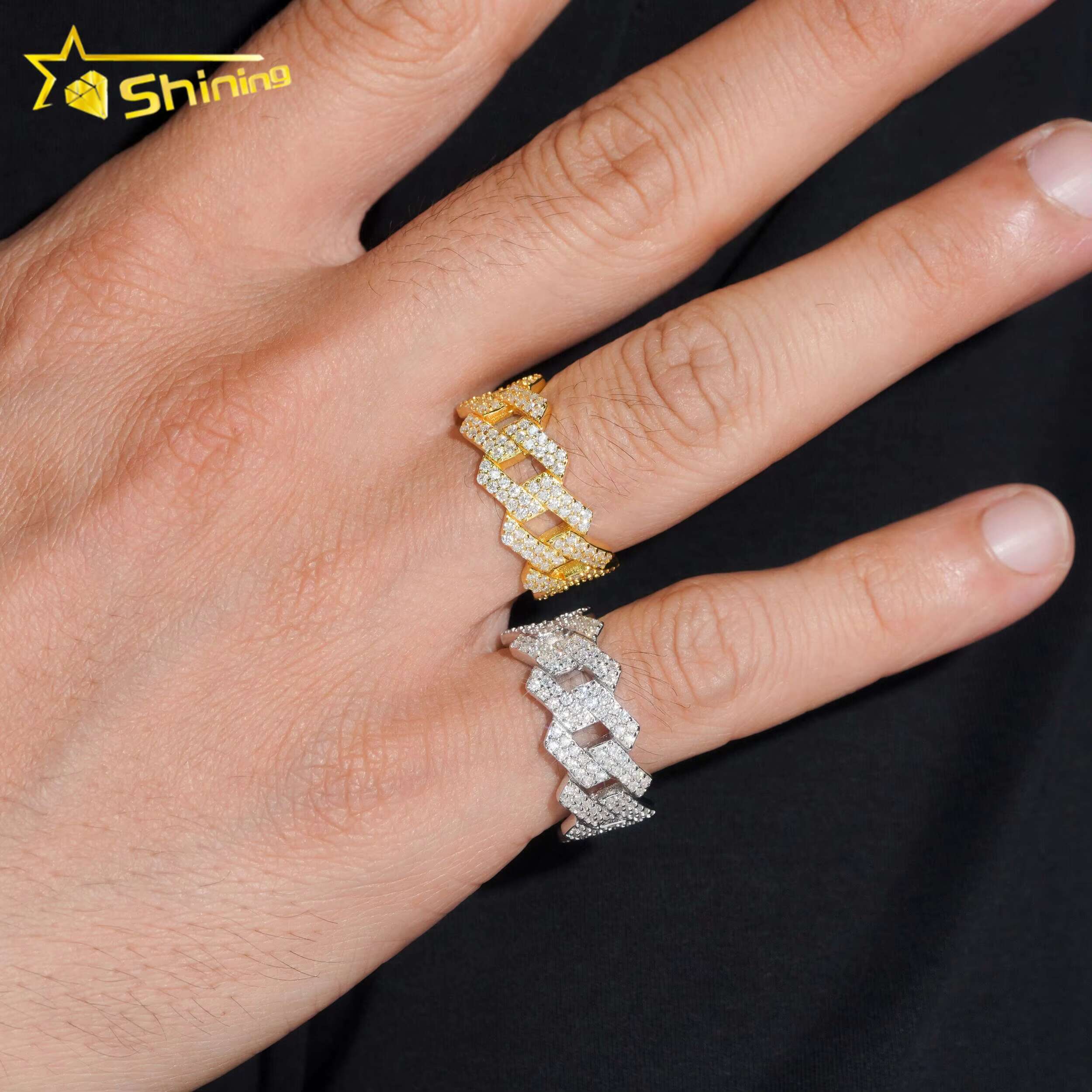 Hot Sale Fashion Two Row Cuban Rings Iced Out High Quality VVS Dia Hip Hop Men Moissanite Ring