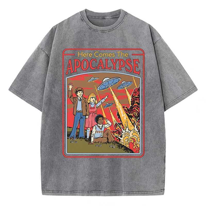 This is a revelation Ufo washes vintage mens clothing oversized streetwear fashionable cotton tops and casual loose T-shirtsXJ250318