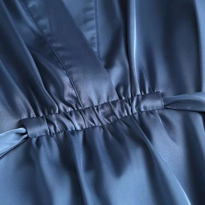 Maxdutti Autumn Loosedress Wome Elegant Midi Dress Women England Style Fashion Simple Satin V-Neck Party N Long Dresses Vestidos