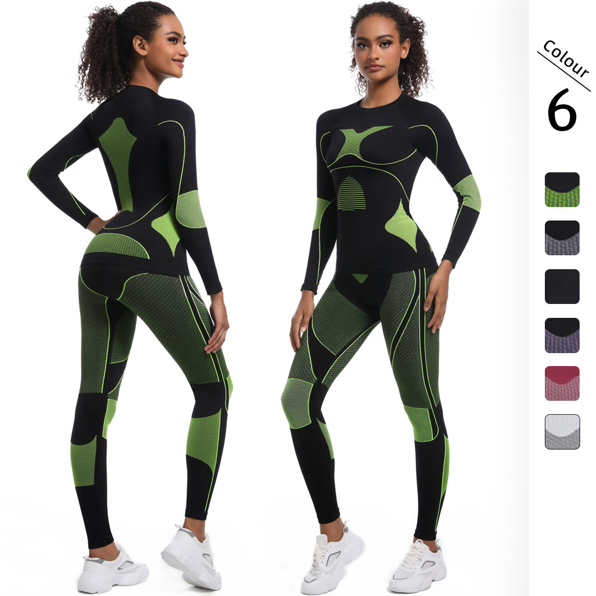 tracksuit New seamless tight fitting high elasticity long sleeved ski shapewear set, sports running cycling yoga suit for women leggings