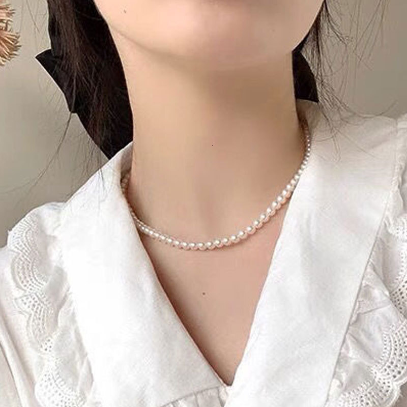 Glass Imitation Pearl Necklace Women 4/6/8/10/12mm Choker Collarbone Chain Jewelry