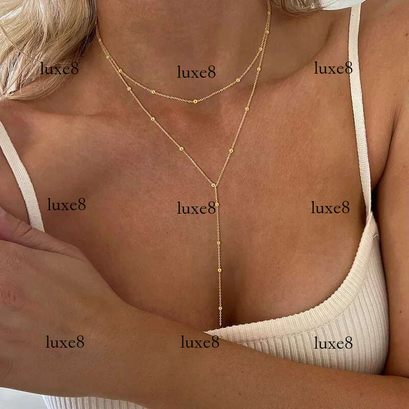 Golden Plated Lariat Necklace for Women Double Laryered Long Chain Drop Pendant Choker Necklaces Fashion Gifts