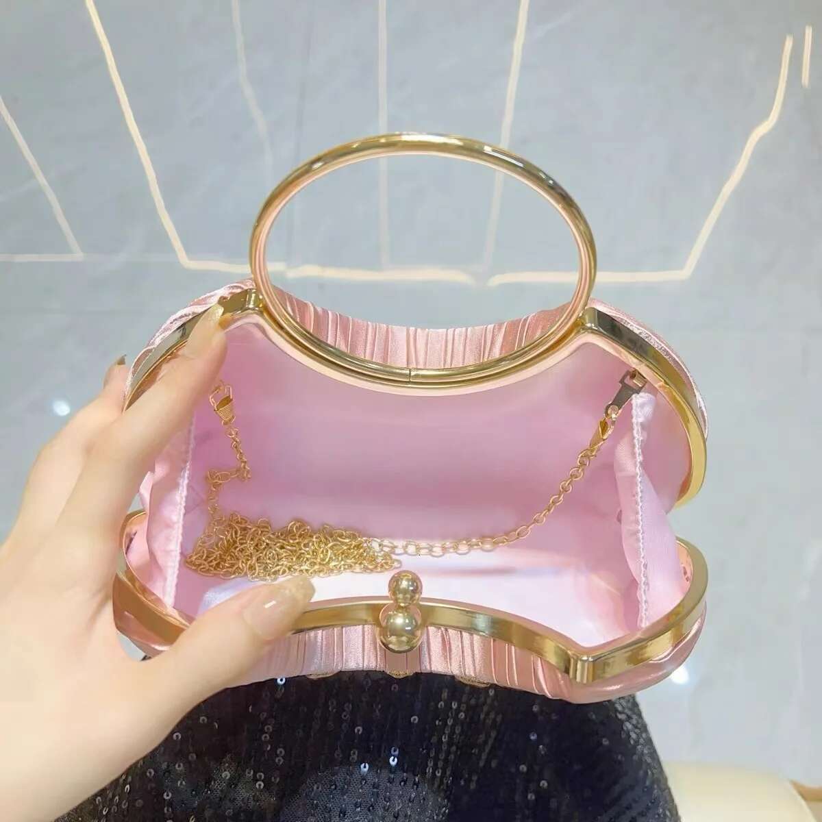 Crystal Shiny Rhie Dia Square Satin Pleated Women's Handbag Evening Wedding Party Clutch Purse Shoulder Bag
