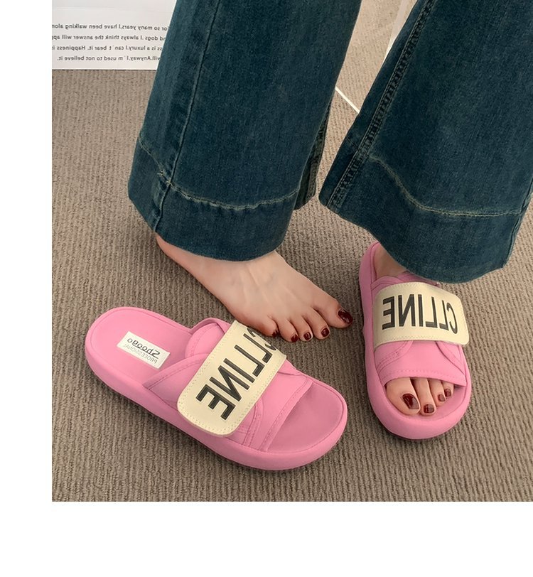 Korean version women's thick-soled one-word slippers new summer 2025 style soft sole with a feeling like stepping on poop non-slip beach sandals