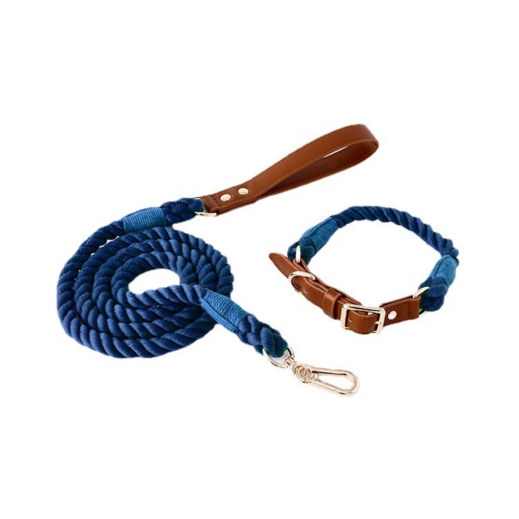 Knitted cotton rope pet collar set leash medium large dog