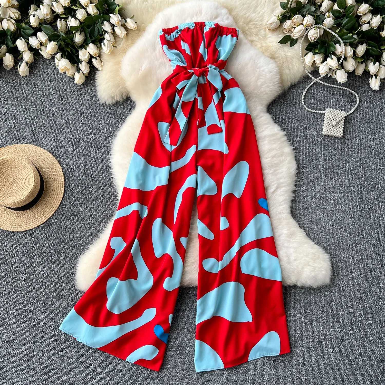 Womens jumpsuit elegant and sexy hanging print jumpsuit casual hip waist full set womens jumpsuit spring/summer 2024 X250318
